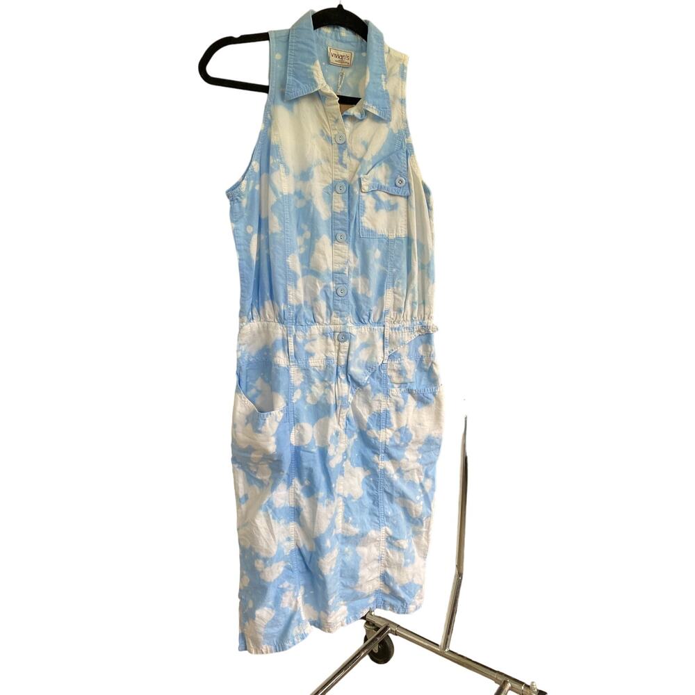 Custom Dyed Cloud  baby blue 90's cotton collared Romper